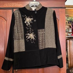 Notations Vintage Patch Work Embroidered Long Sleeve Button Down Blazer Small